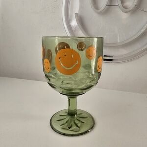 Vintage 70s Bartlett Collins Smiley Face Green Goblet MCM Retro Hippie Barware
